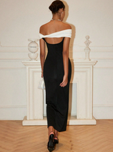 Off Shoulder Mature Charming Black And White Contrast Color Maxi